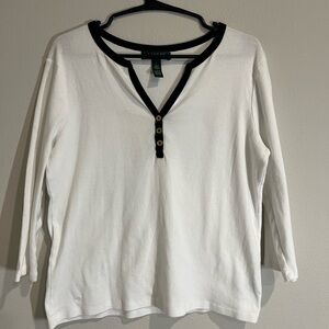 Lauren Ralph Lauren White and Black Polo Blouse 3/4 Sleeves